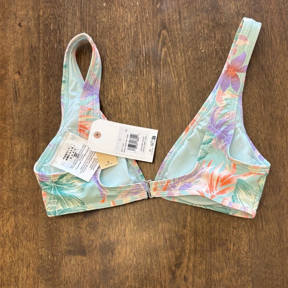 Billabong Wave Haze Ava Tank Bikini Top Mint Tropical Floral 24O171501 Small